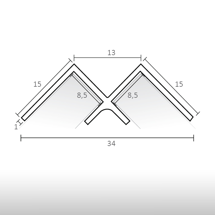 Profil en aluminium d´angle droit pour panneaux décoratifs